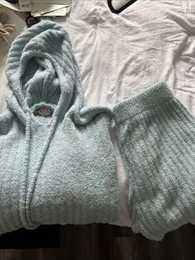 Altar'd State Light Blue Plush Hooded Sweater & Knit Shorts Set